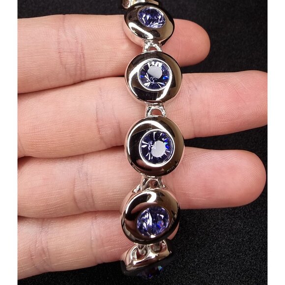 Vintage Nolan Miller Purple Crystal Necklace And Bracelet Set In Silver Tone Set - Picture 6 of 6